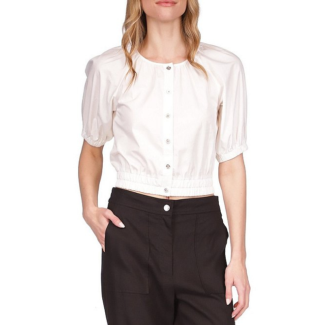 'Poplin Crop Blouson Top' pour Femmes