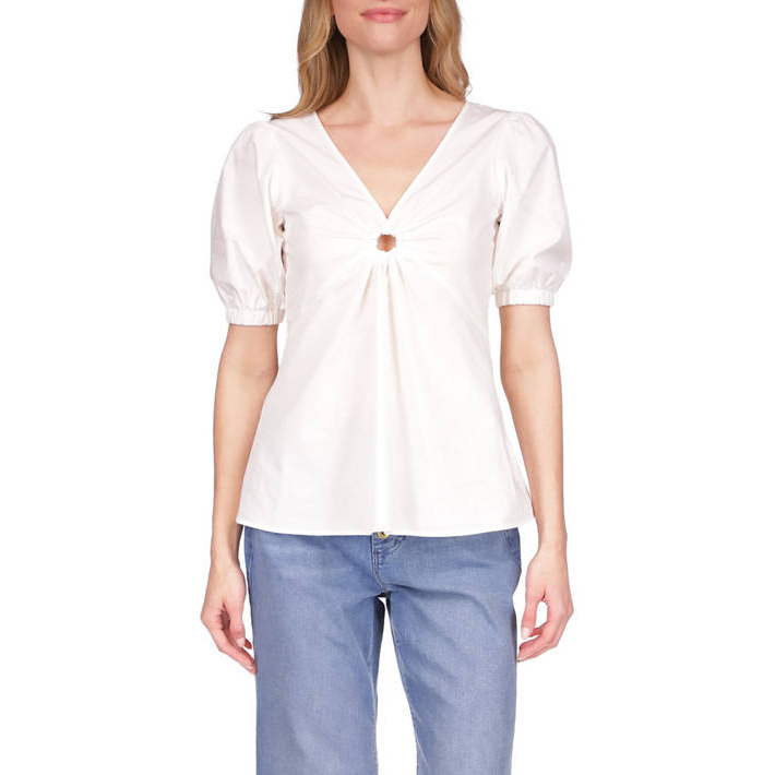 Top à manches courtes 'Poplin V-Neck Ring' pour Femmes