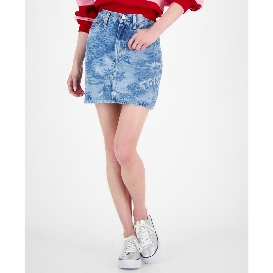 'Hawaiian-Print Denim Mini Skirt' pour Femmes