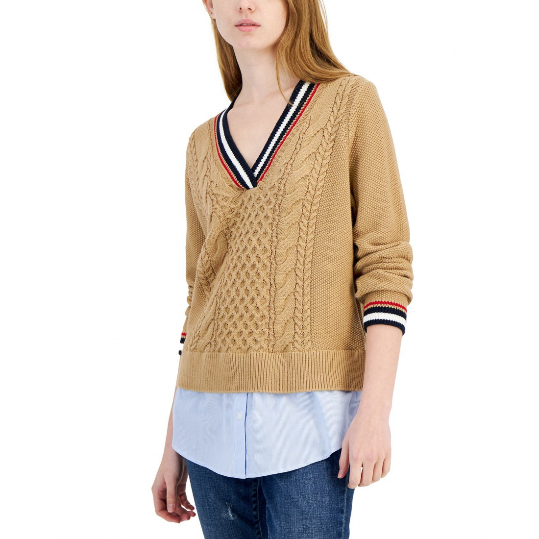 'Cable-Knit Layered-Look' Pullover für Damen