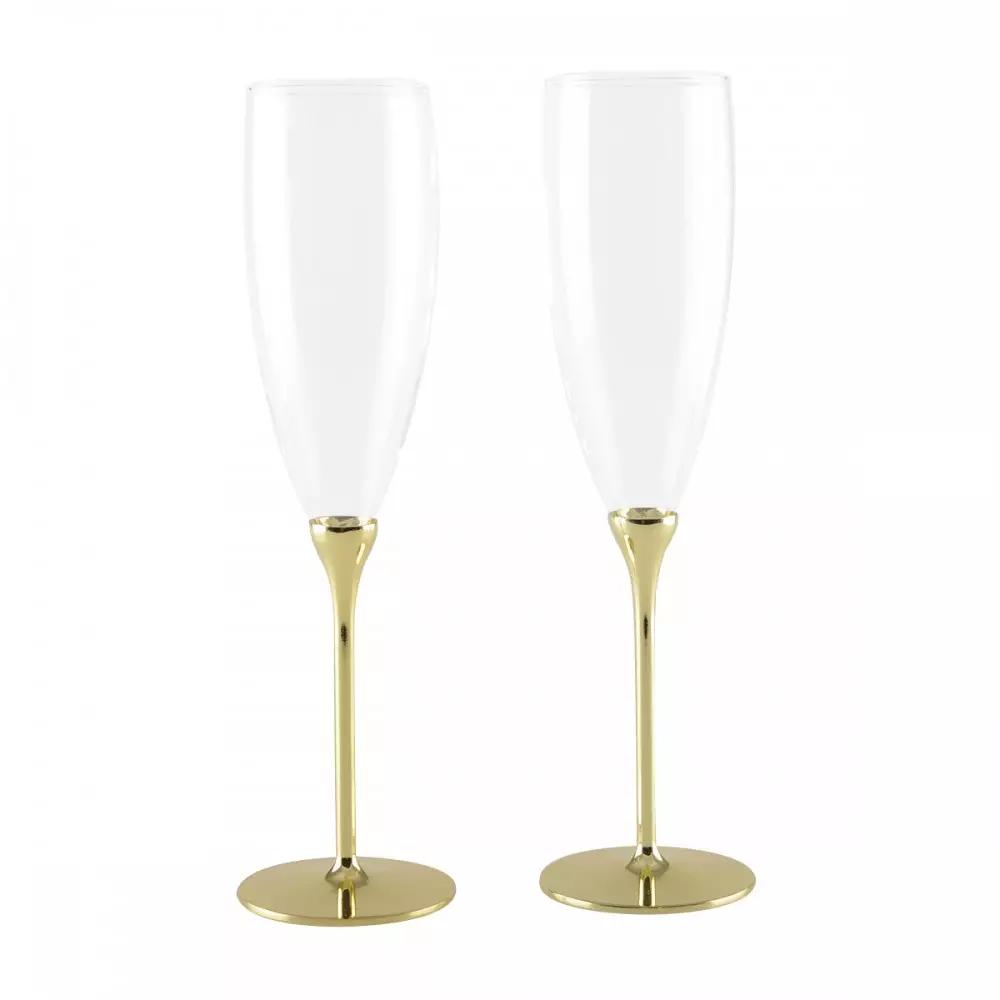Champagnerflöten aus Glas mit goldfarbenem Metallstiel – 2er-Set