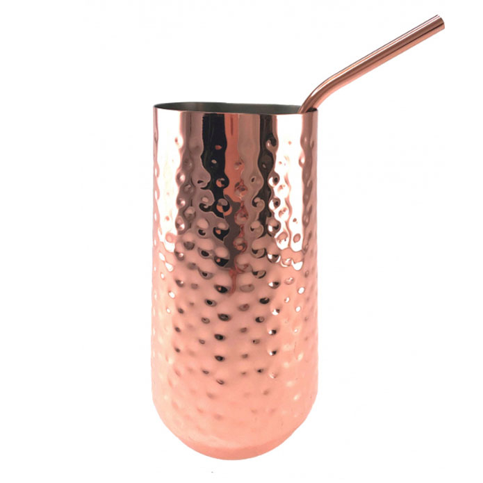 Glas mit Stroh, kupferplattiert