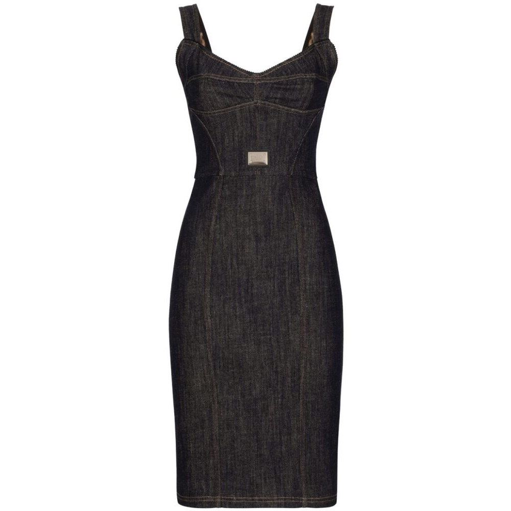 Women's 'Logo-Plaque Midi' Denim Dress