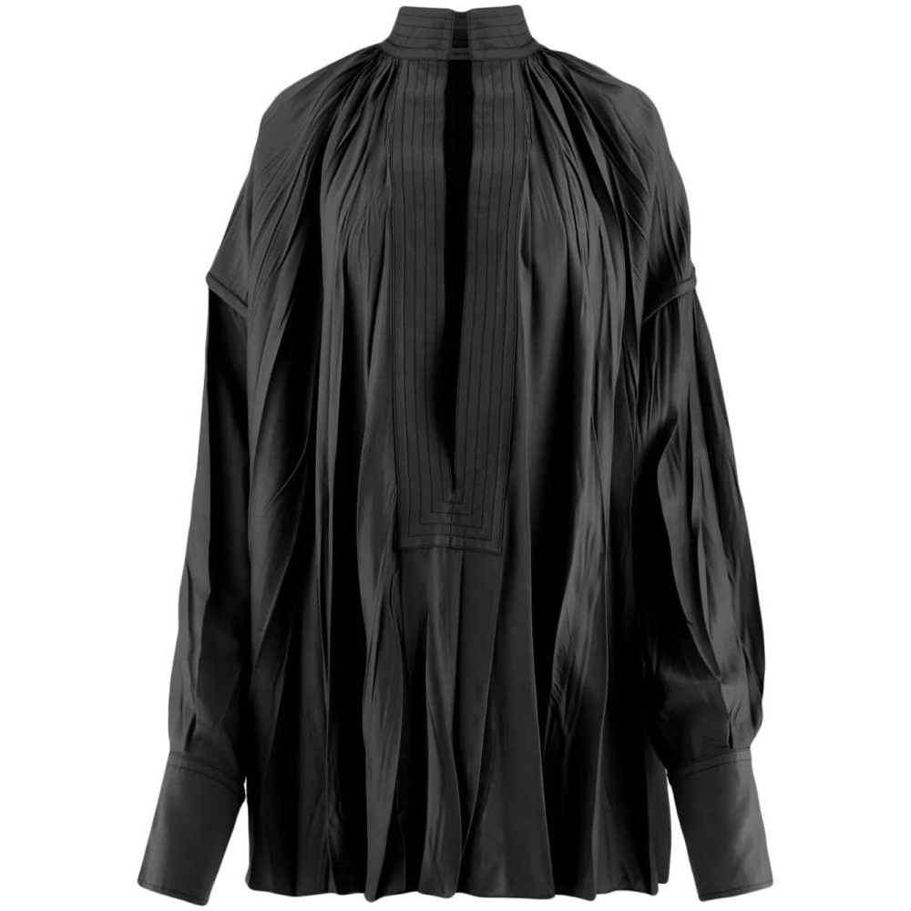 Blouse à manches longues 'Split-Neck Pleated' pour Femmes