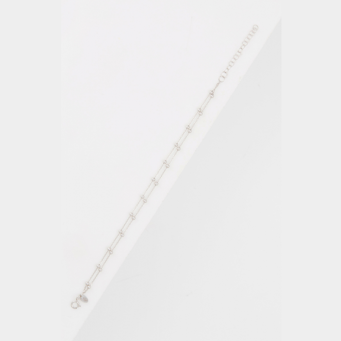 Double chain bead bracelet in 375/1000 white gold