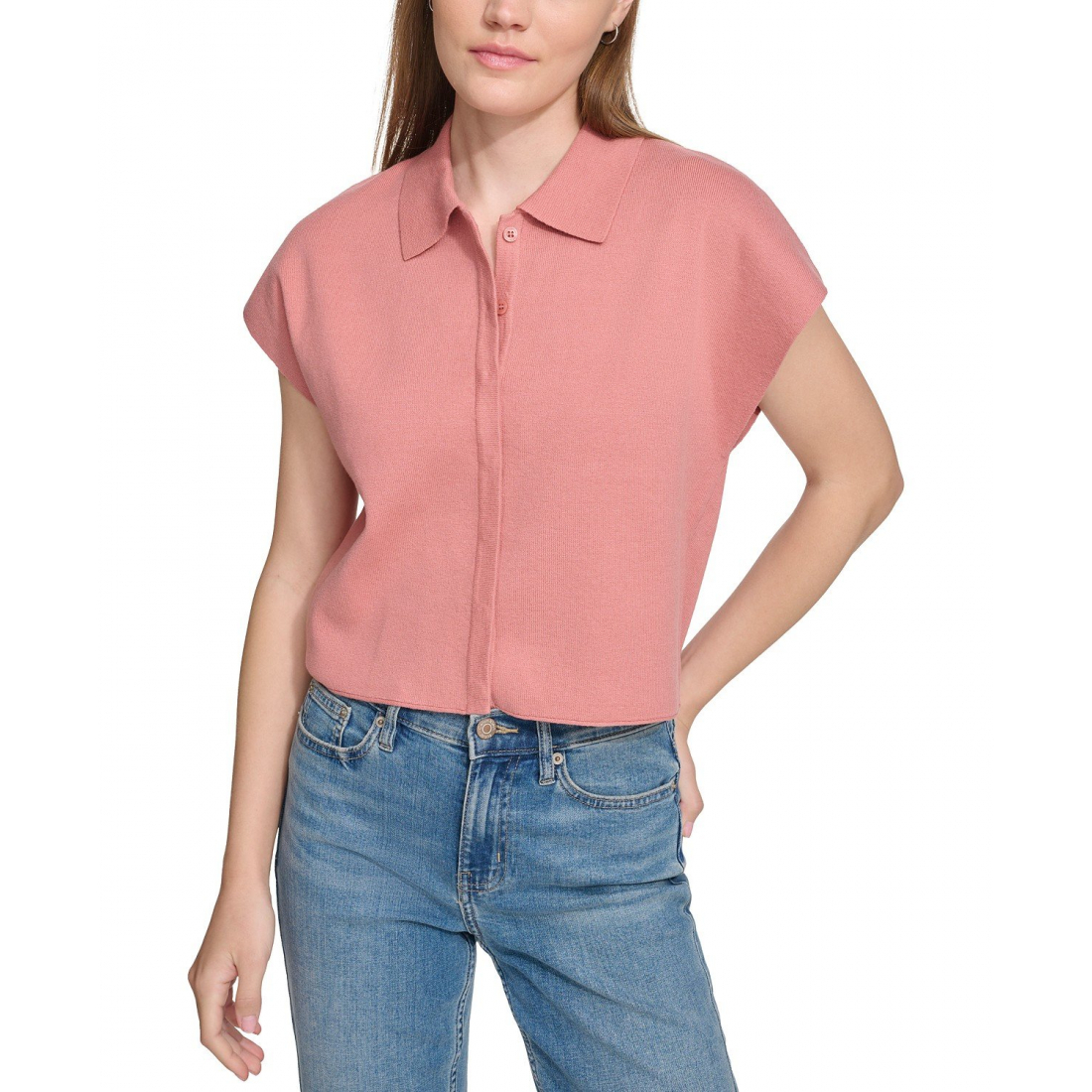 Women's 'Extended-Shoulder Covered-Placket' Short sleeve shirt