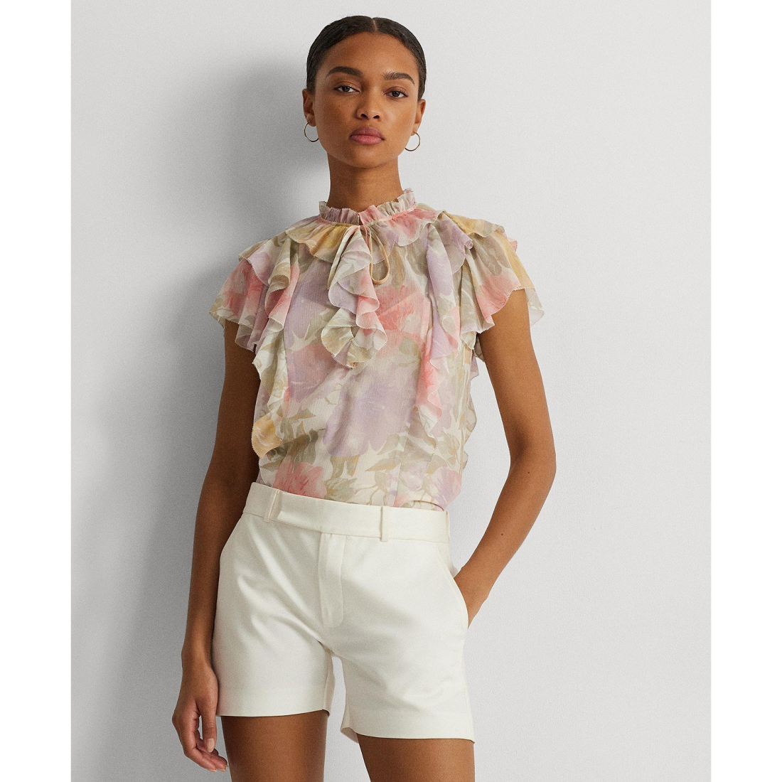 Blouse à manches courtes 'Ruffled Flutter-Sleeve' pour Femmes