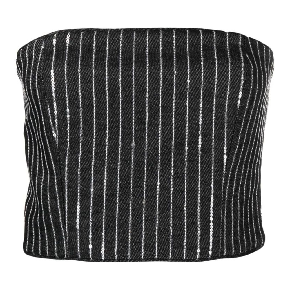 'Sequinned Striped' Crop Top für Damen