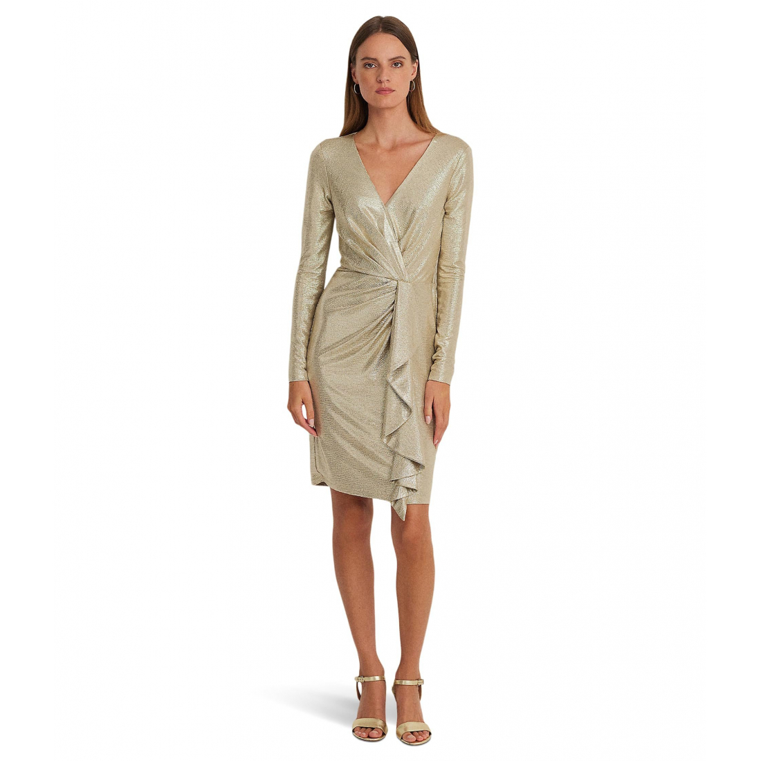 Women's 'Metallic Knit Surplice' Cocktail Dress