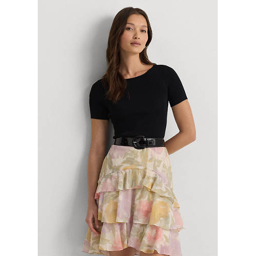 'Rib-Knit Cropped Short-Sleeve Sweater' für Damen