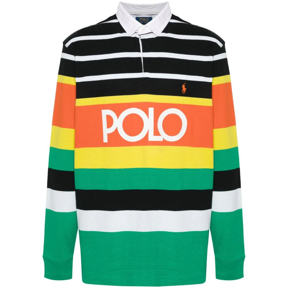 Men's 'Logo-Stamp' Long-Sleeve Polo Shirt