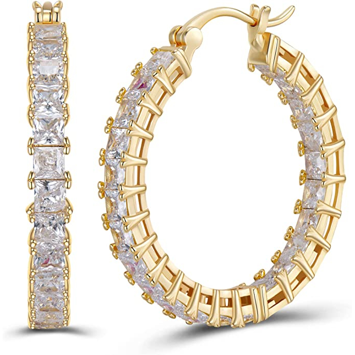 Boucles d'oreilles 'Gold & Emerald-Cut Hoop' pour Femmes