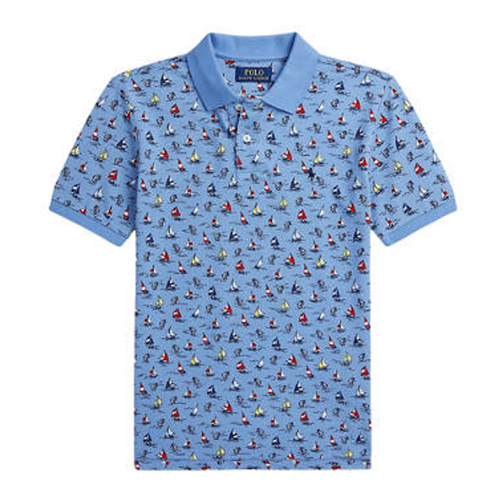 'Sailboat Print Cotton Mesh Polo Shirt' pour Grands garçons