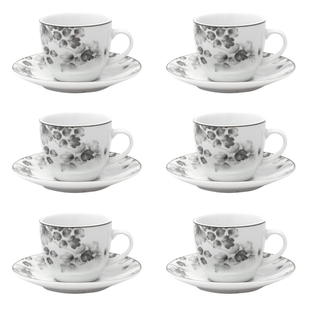 'Foliage' Coffee Cup & Saucer Set - 11.2 cm - 80 ml, 6 Pieces
