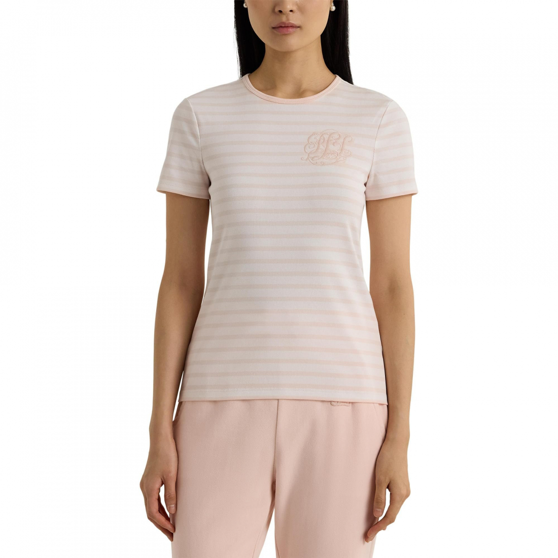 'Striped Stretch Cotton Crew Neck Tee' pour Femmes
