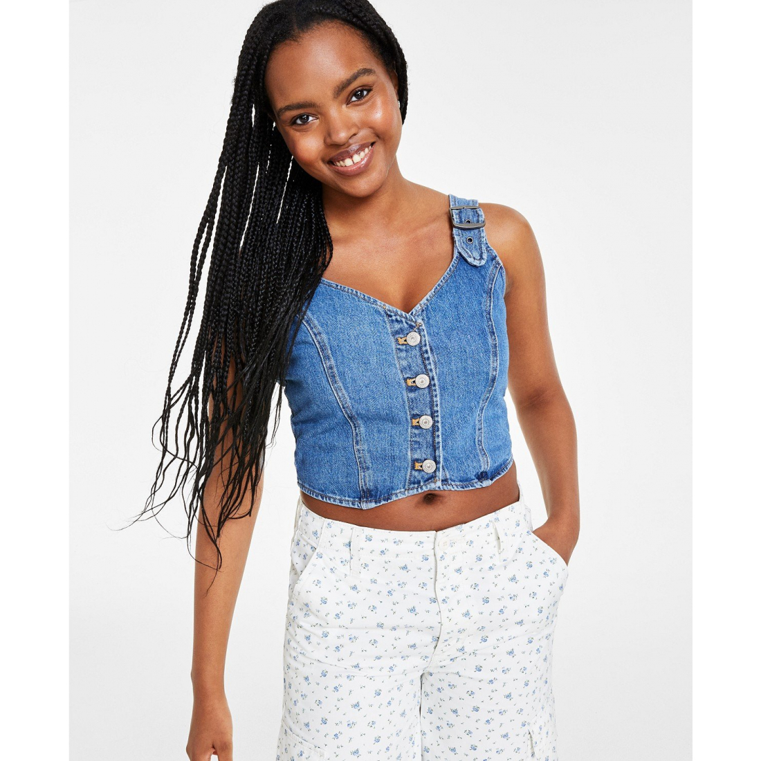 Women's 'Charlie Fitted Denim V-Neck' Crop Top