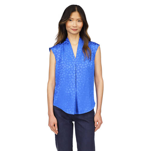 Blouse 'Cap Sleeve Jacquard V-Neck Satin' pour Femmes