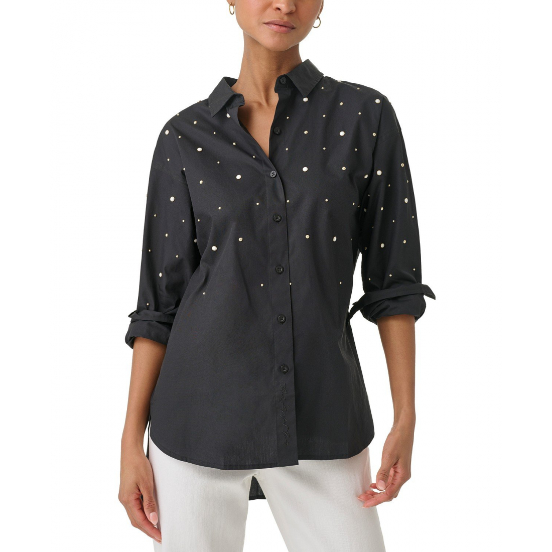 'Embellished Button-Down Poplin Blouse' pour Femmes