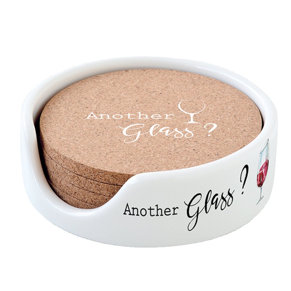 Set Mit 4 Weinkorken-Untersetzern Ø 12 cm Mit Porzellanhalter In Farbiger Box Küchenelemente