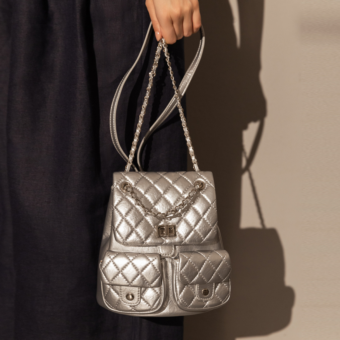 Women's 'Multi-Pocket Chainstrap Quilted' Backpack