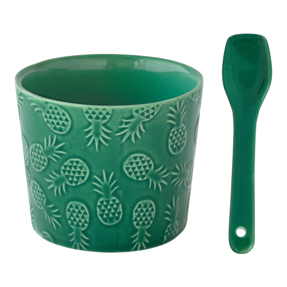 Eisbecher Aus Porzellan, Durchmesser 8,5 cm, Mit Löffel In Tropicana-Verpackung – Ananas-Variante