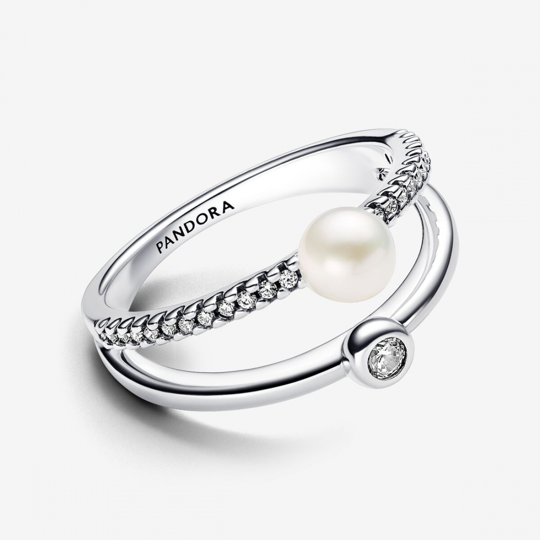 Women's 'Treated Freshwater Cultured Pearl & Pavé Double Band' Ring