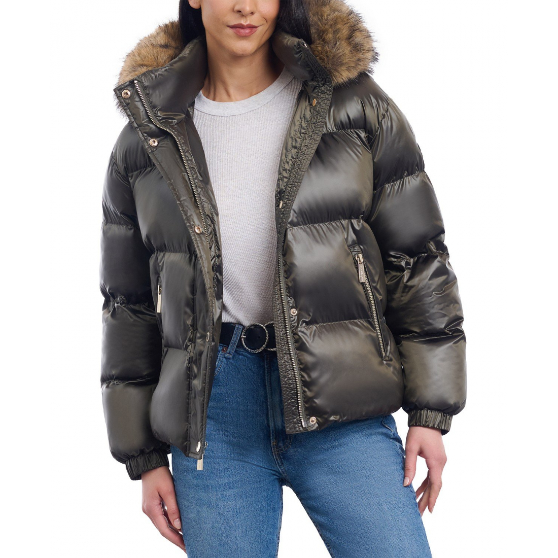 Manteau matelassé 'Hooded Faux-Fur-Trim' pour Femmes
