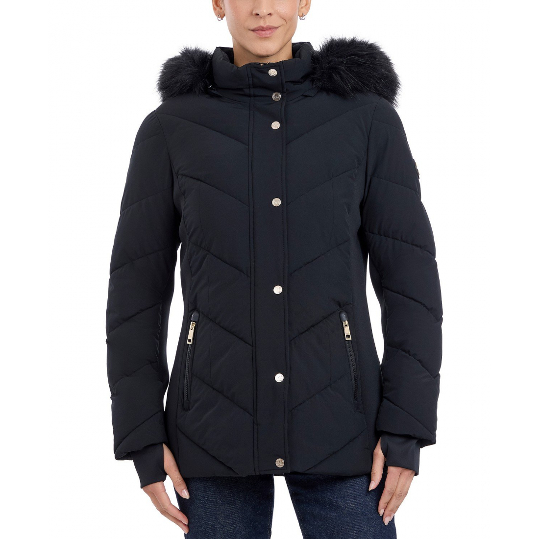 Manteau matelassé 'Faux-Fur-Trim Hooded' pour Femmes