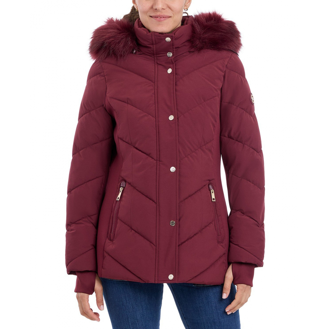 Manteau matelassé 'Faux-Fur-Trim Hooded' pour Femmes