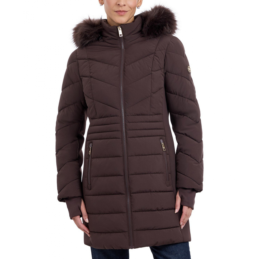 Manteau matelassé 'Faux-Fur-Trim Hooded' pour Femmes