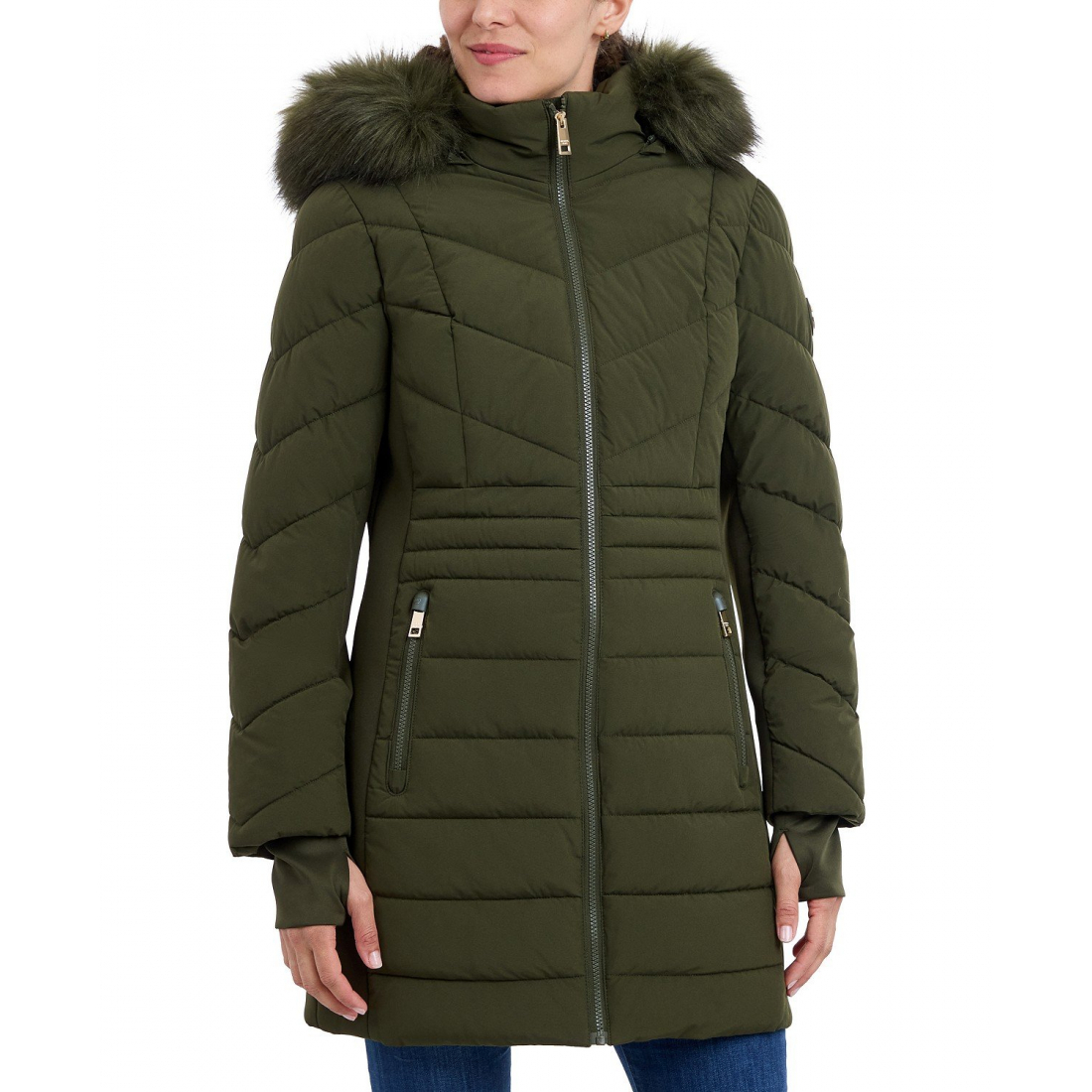 Manteau matelassé 'Faux-Fur-Trim Hooded' pour Femmes