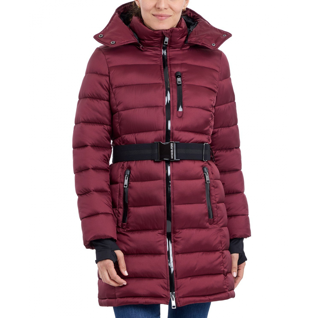 Manteau matelassé 'Belted Hooded' pour Femmes