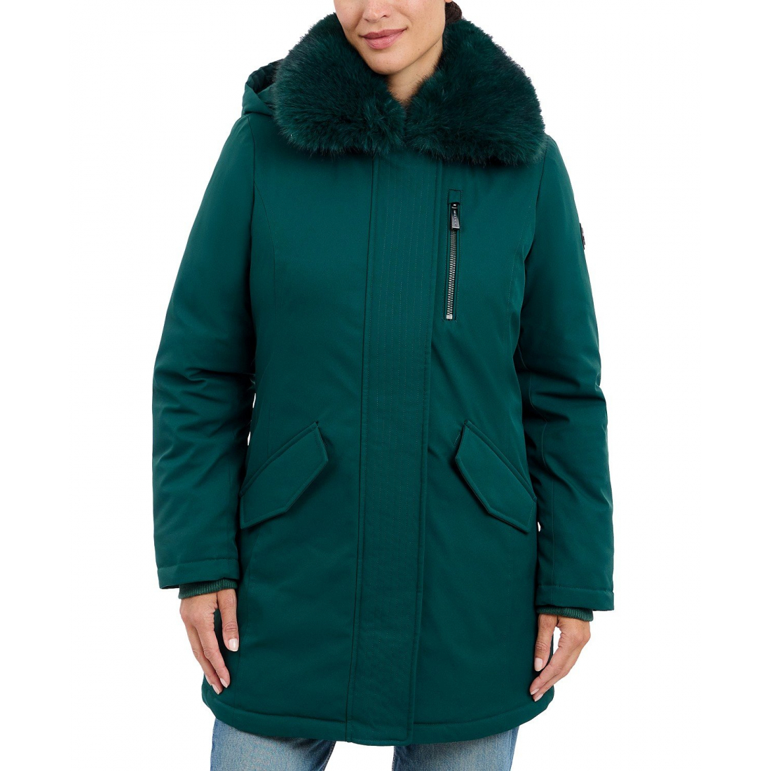 Womens Faux-Fur-Trim Hooded Puffer Coat: Michael Kors
