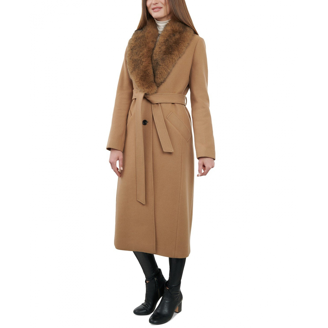 Manteau 'Faux-Fur-Collar Belted' pour Femmes