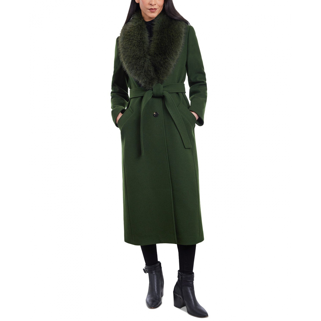 Manteau 'Faux-Fur-Collar Belted' pour Femmes