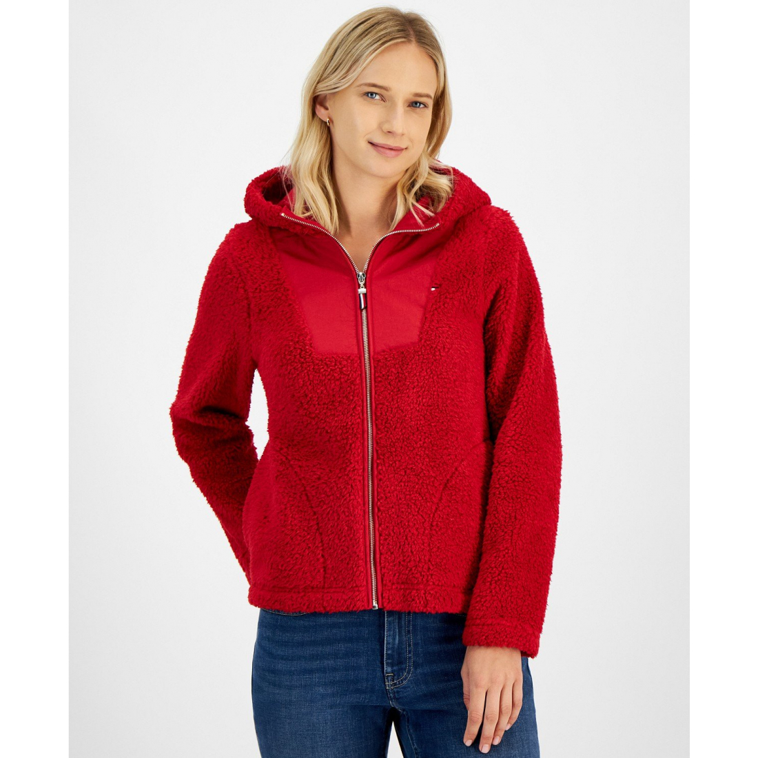 'Sherpa Zip-Front Hooded Jacket' pour Femmes