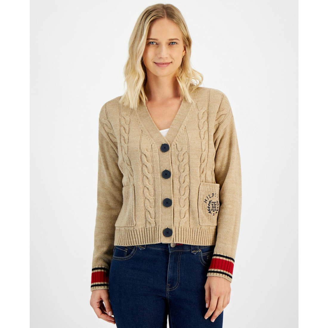 Cardigan 'Cable Knit Front Button' pour Femmes
