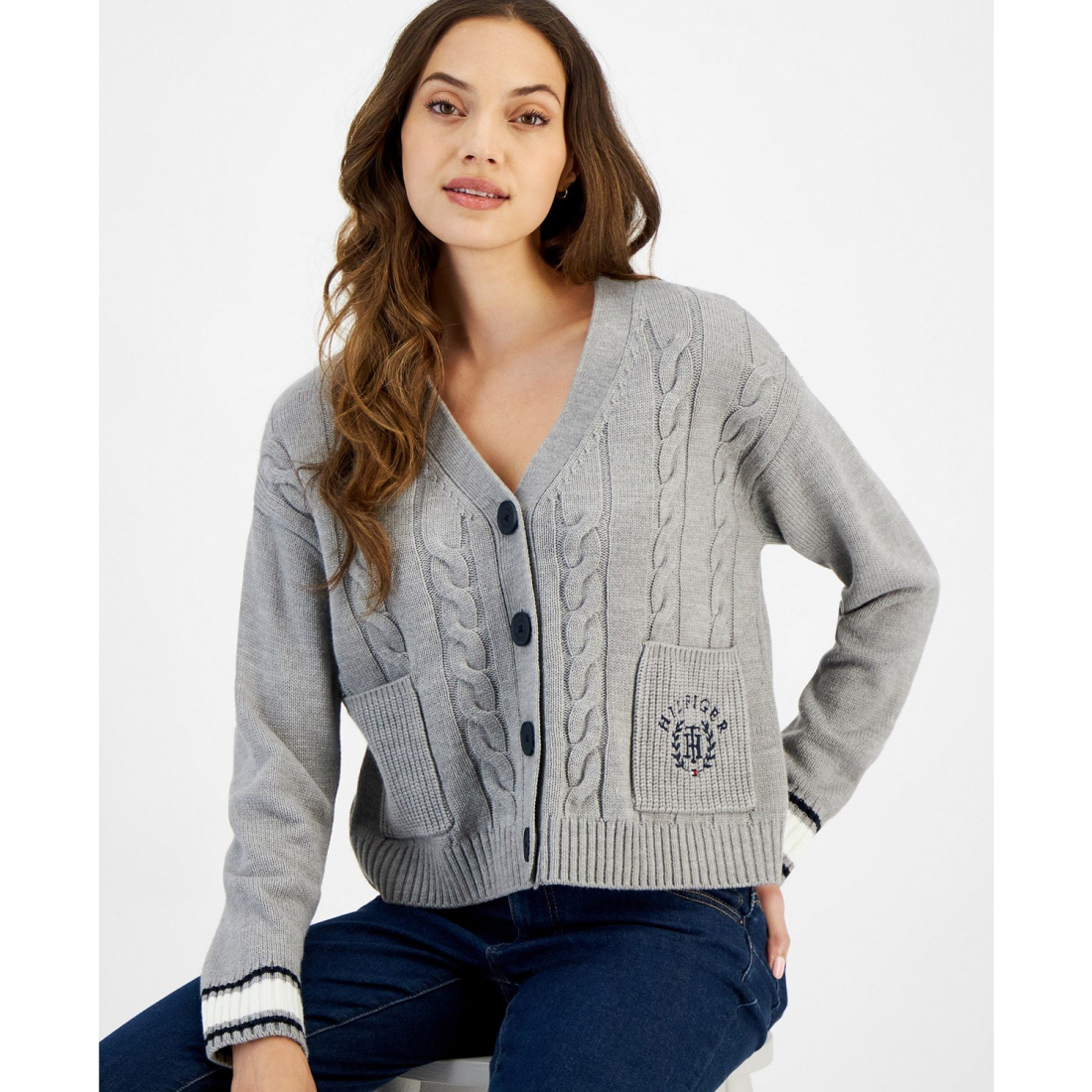 Cardigan 'Cable Knit Front Button' pour Femmes