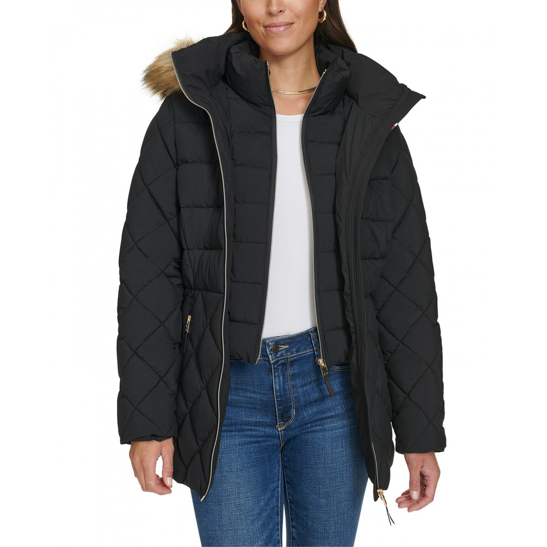 Manteau matelassé 'Bibbed Faux-Fur-Trim Hooded' pour Femmes