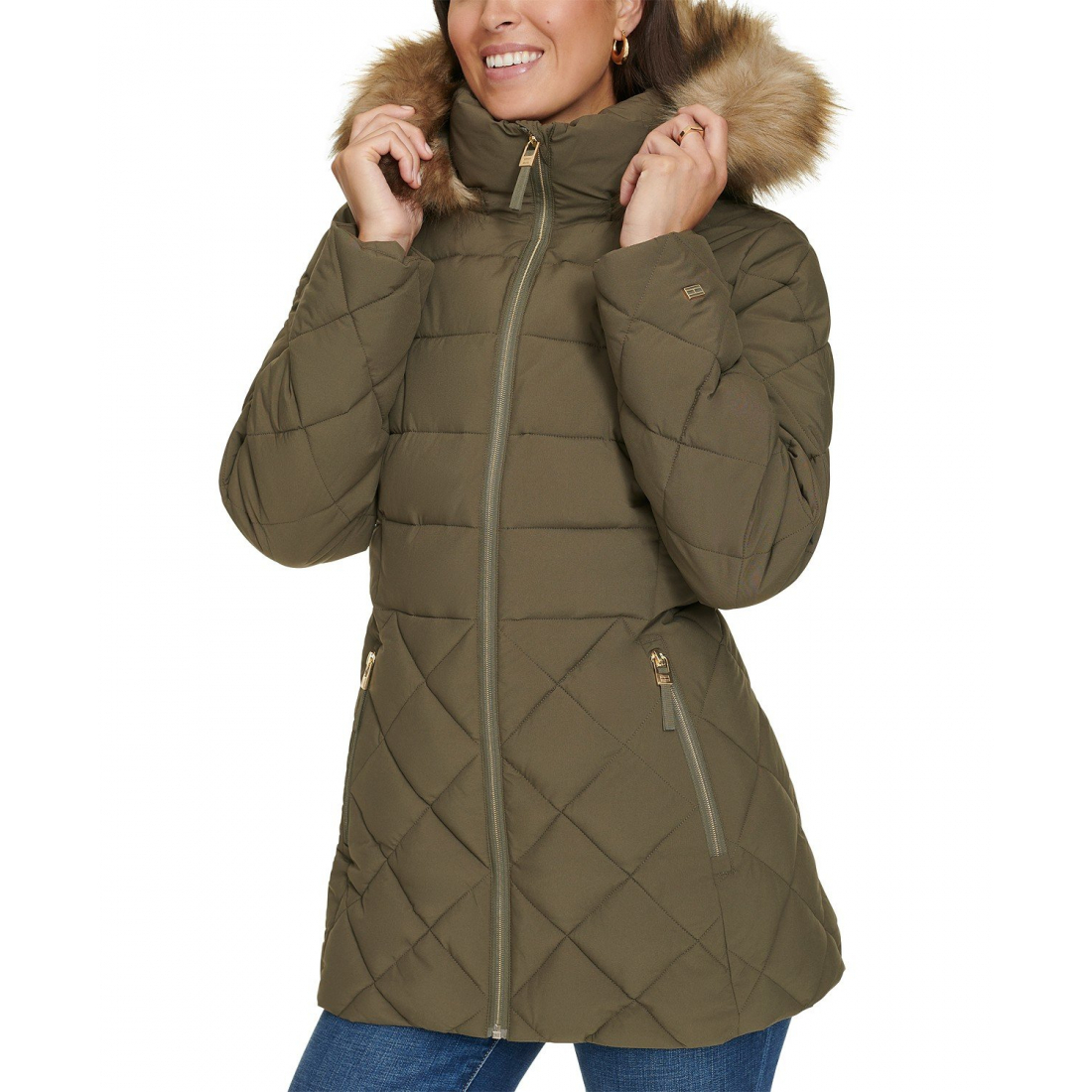 Manteau matelassé 'Bibbed Faux-Fur-Trim Hooded' pour Femmes