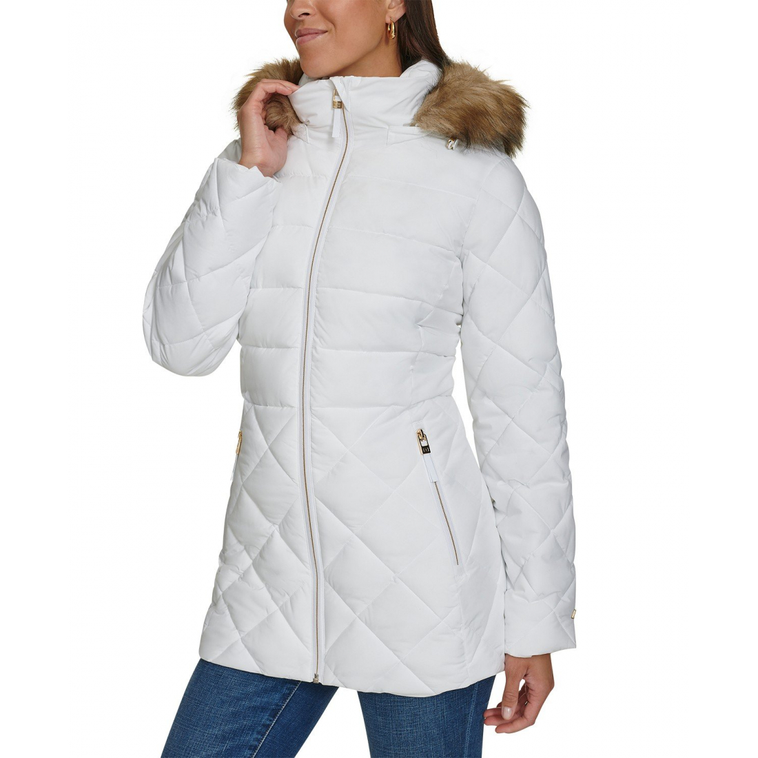 Manteau matelassé 'Bibbed Faux-Fur-Trim Hooded' pour Femmes