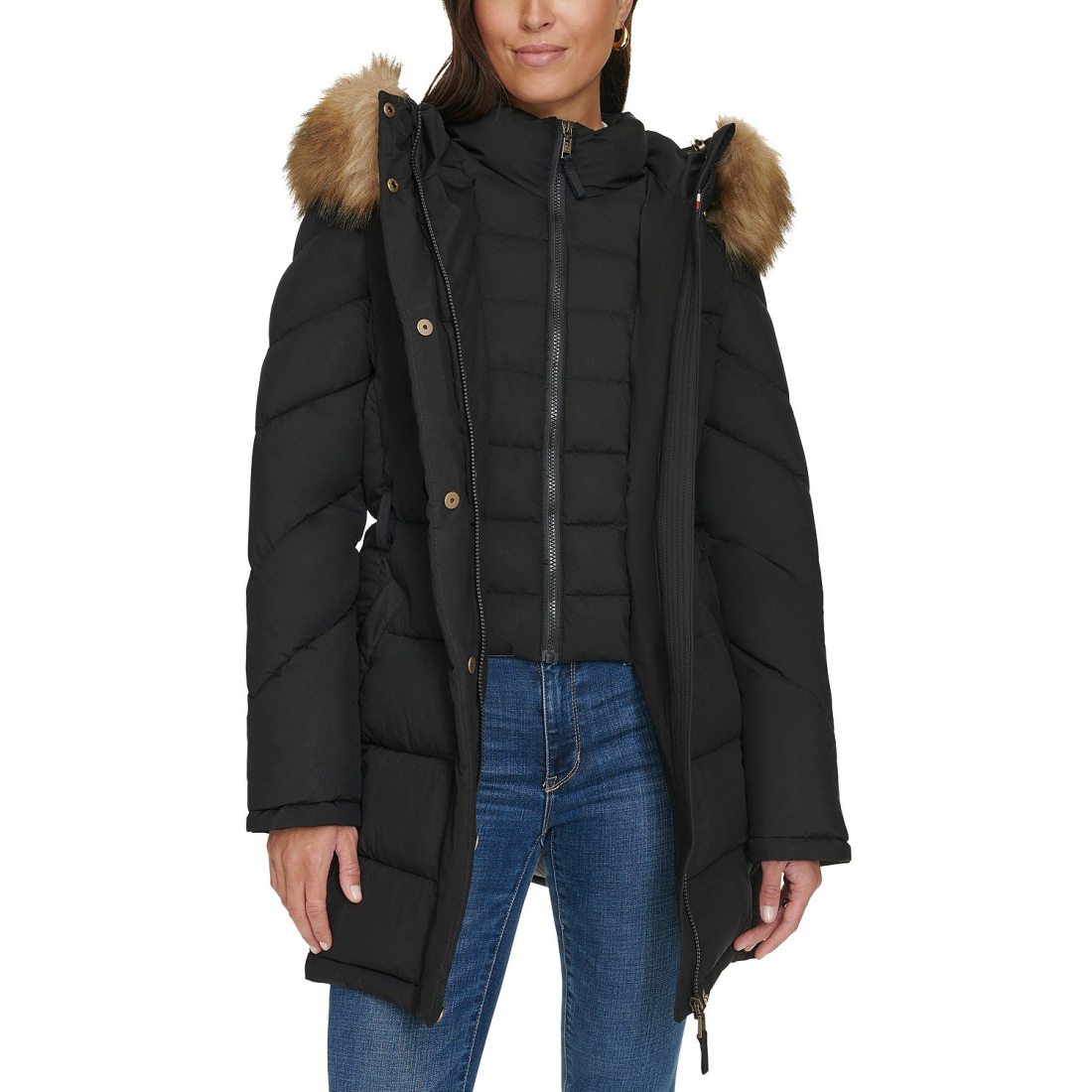 'Faux-Fur-Trim Hooded Puffer Coat' pour Femmes