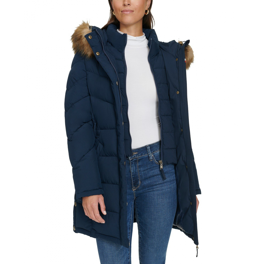 'Faux-Fur-Trim Hooded Puffer Coat' pour Femmes