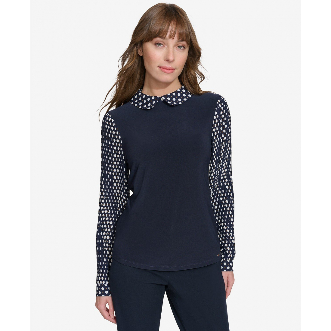 ''Collared Pleated-Sleeve Top' pour Femmes