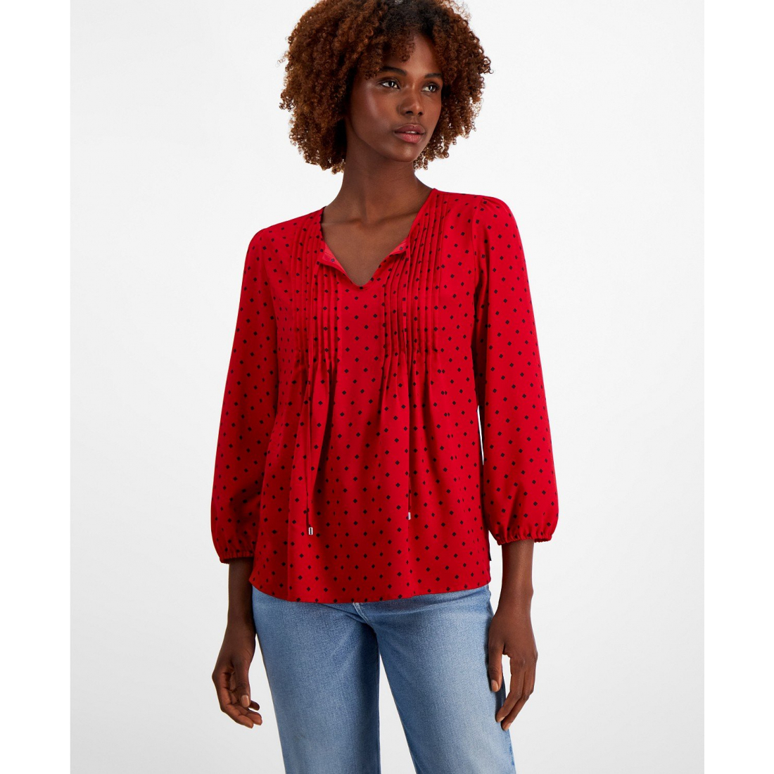 ''Diamond-Dot Pintucked Peasant Blouse' pour Femmes