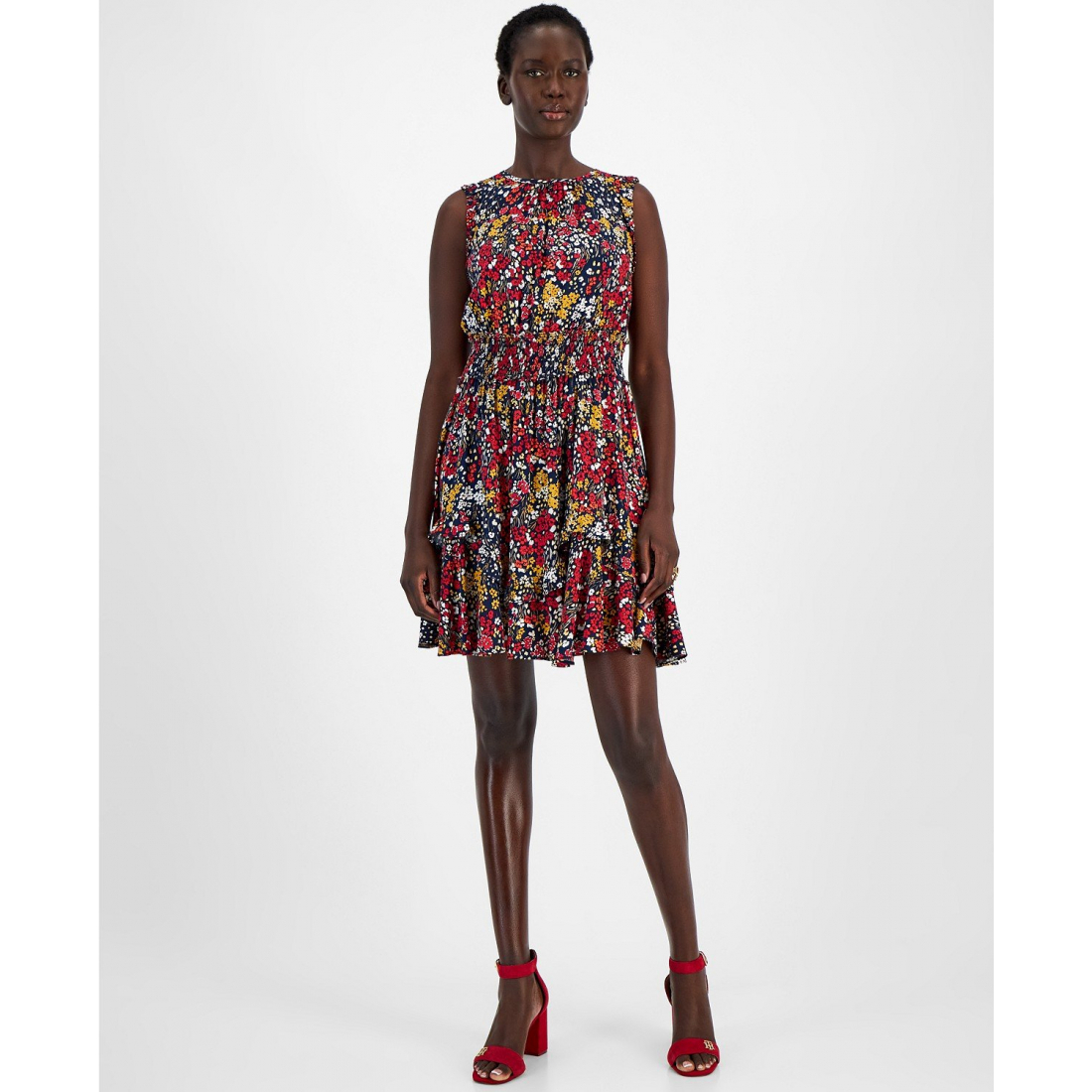 'Printed Smocked-Waist Sleeveless Dress' pour Femmes