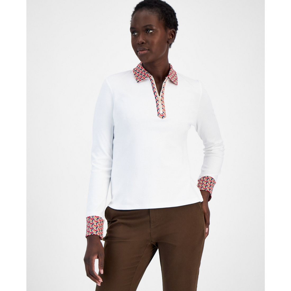 'Cotton Geo-Print-Trim Top' pour Femmes