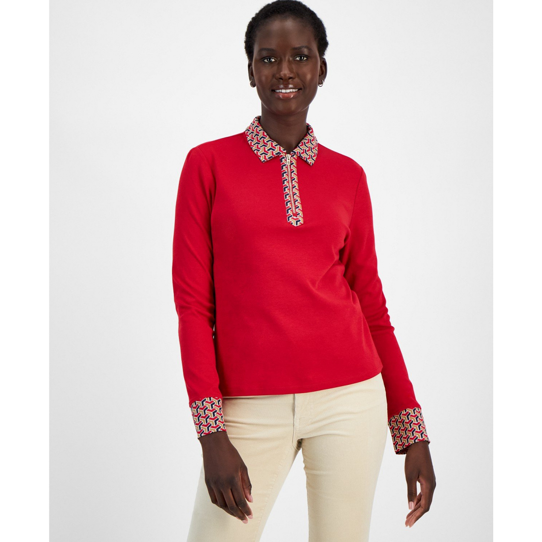 ''Cotton Geo-Print-Trim Top' pour Femmes