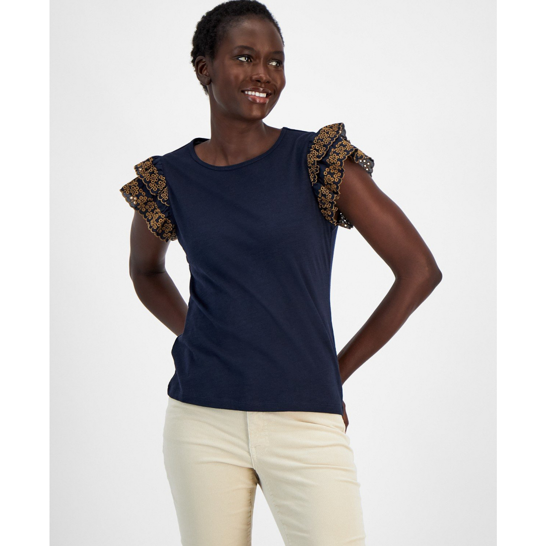 'Cotton Eyelet-Embroidered Top' pour Femmes