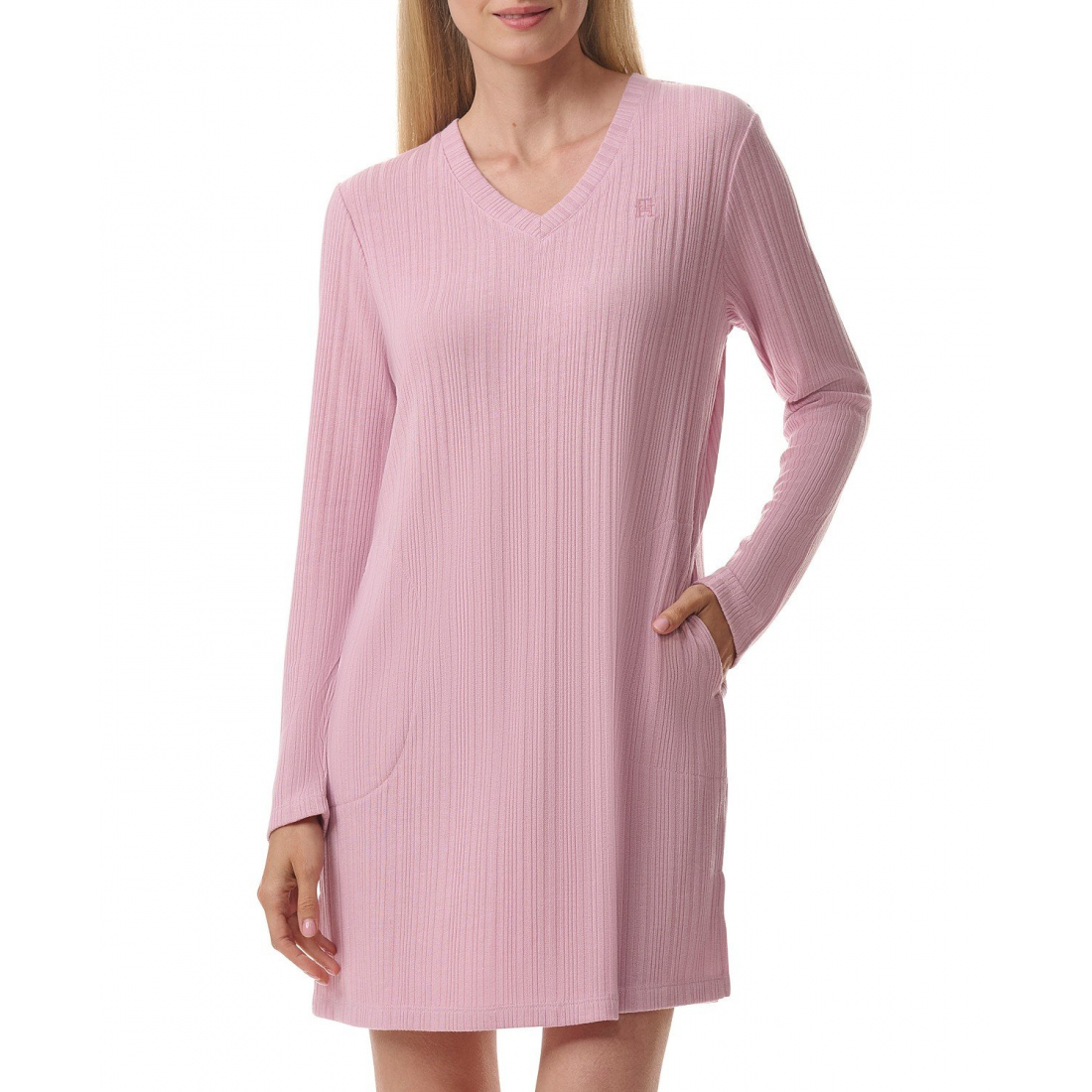 'Ribbed Long-Sleeve Sleepshirt' pour Femmes